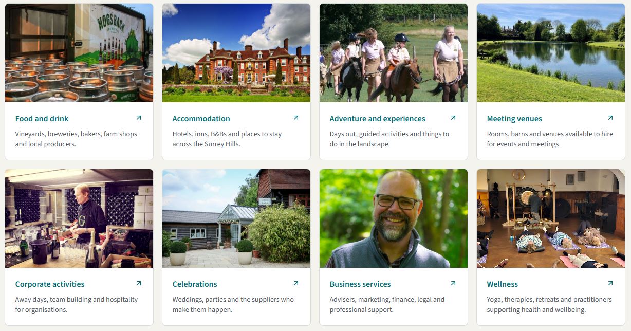 A grid of Surrey Hills member directory categories